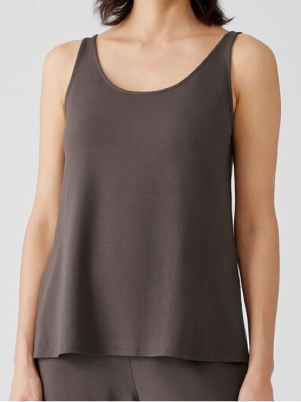 Eileen Fisher Stretch Jersey Knit Scoop Neck Tank Gray XL Easy Fit $78 Retail